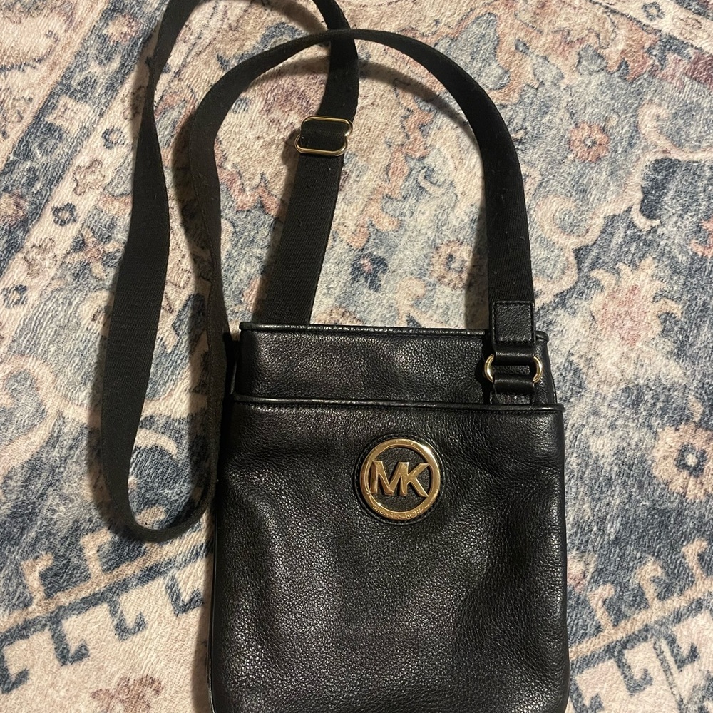 Michael Kors Black Messenger Bag with Gold Logo